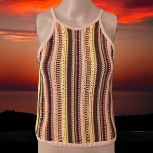 Madewell Crochet Janson Sweater Tank XS Swank Top Rainbow Striped Cotton Neutral